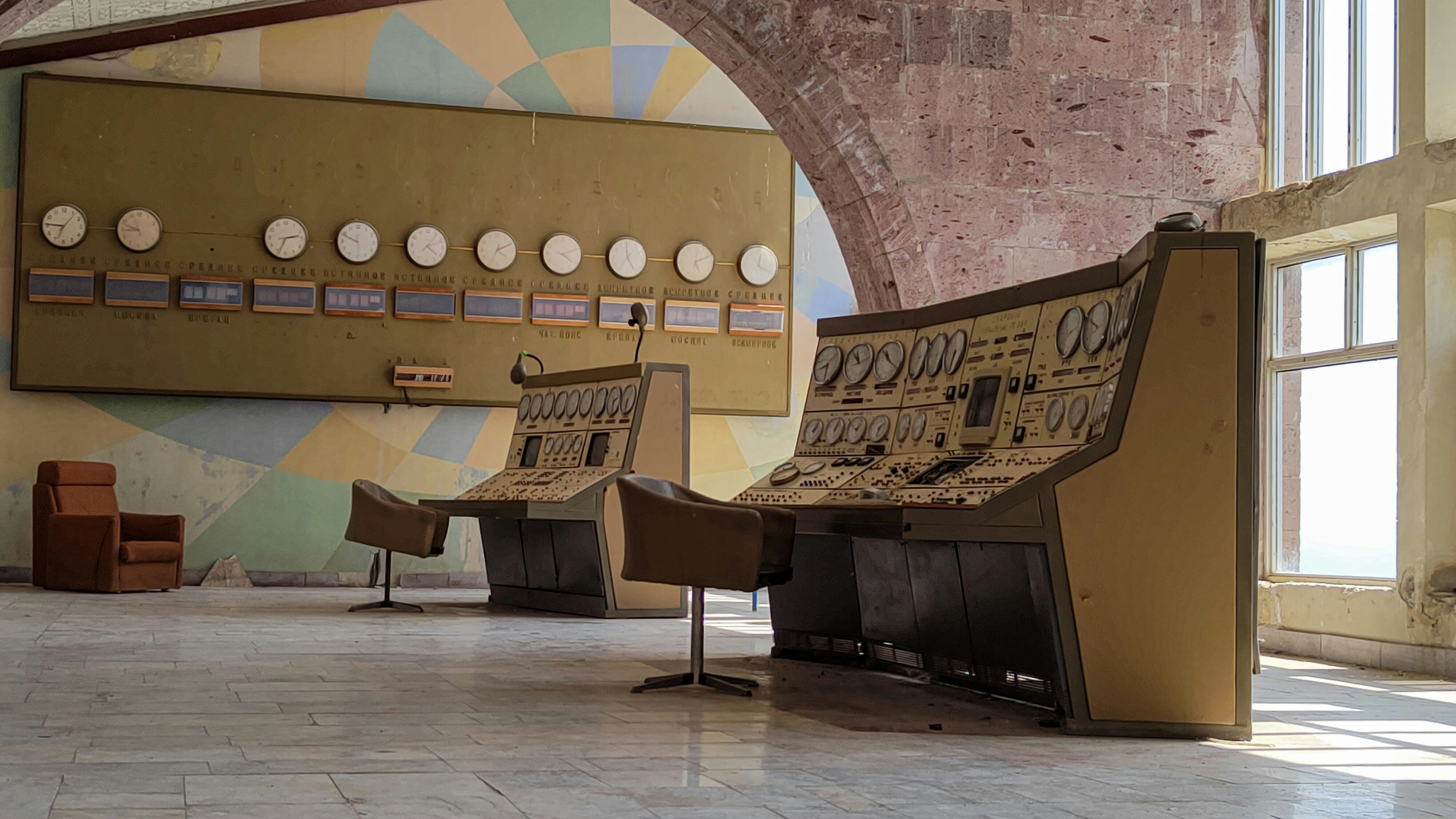 Old control room with vintage technology.