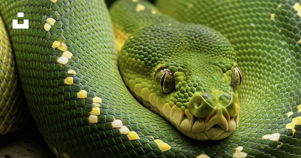 Green Python Coils A bright green snake coils on a branch. photo – Free Animal Image on ...