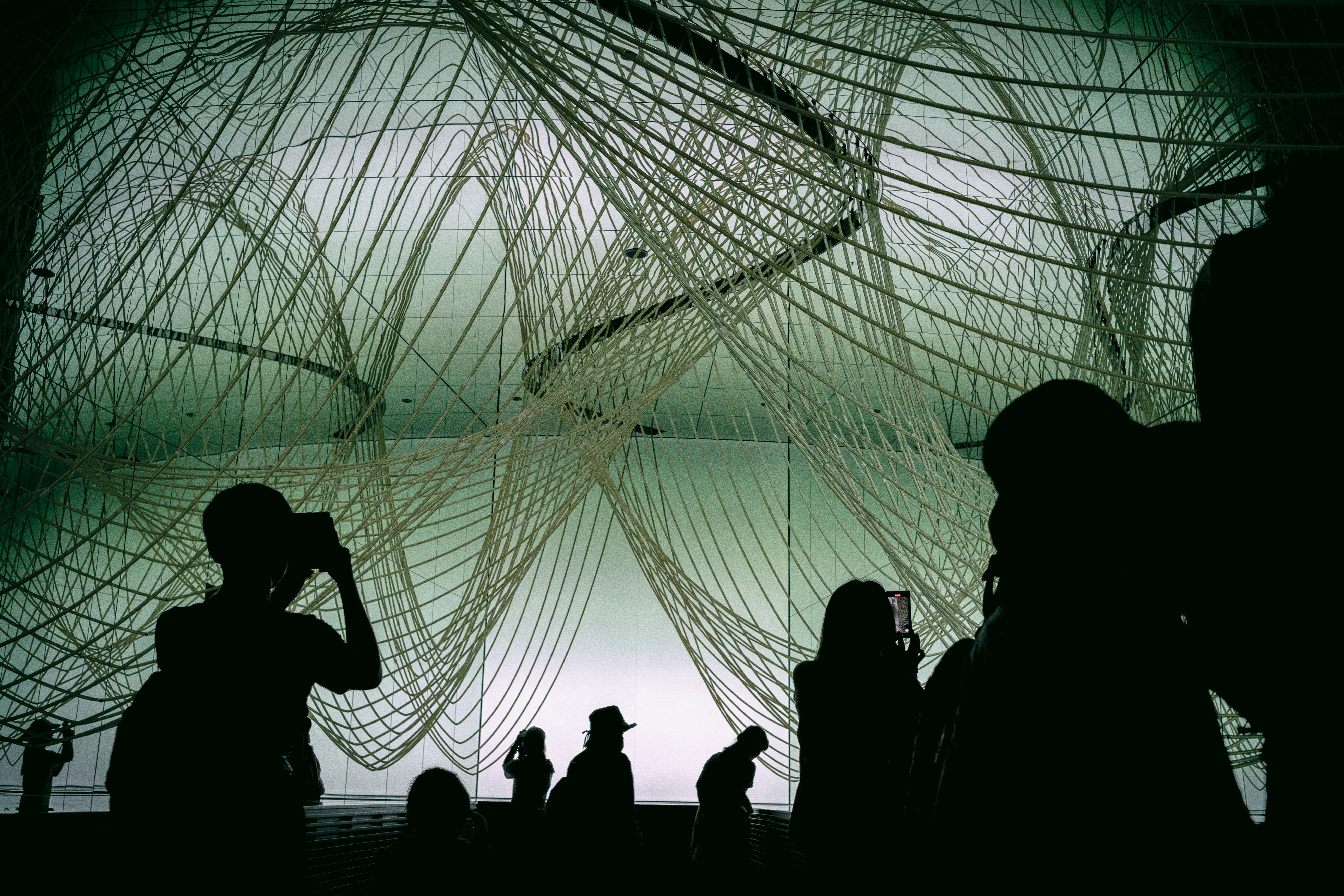 People observe intricate wire structures in silhouette. photo – Free ...