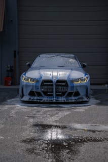A BMW m4 gets a foamy car wash.