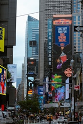 Times square in new york city displays vibrant billboards.