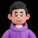 A smiling cartoon man wears a purple hoodie.