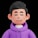 Smiling cartoon man wearing a purple hoodie.