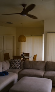 A cozy living room with a sofa.