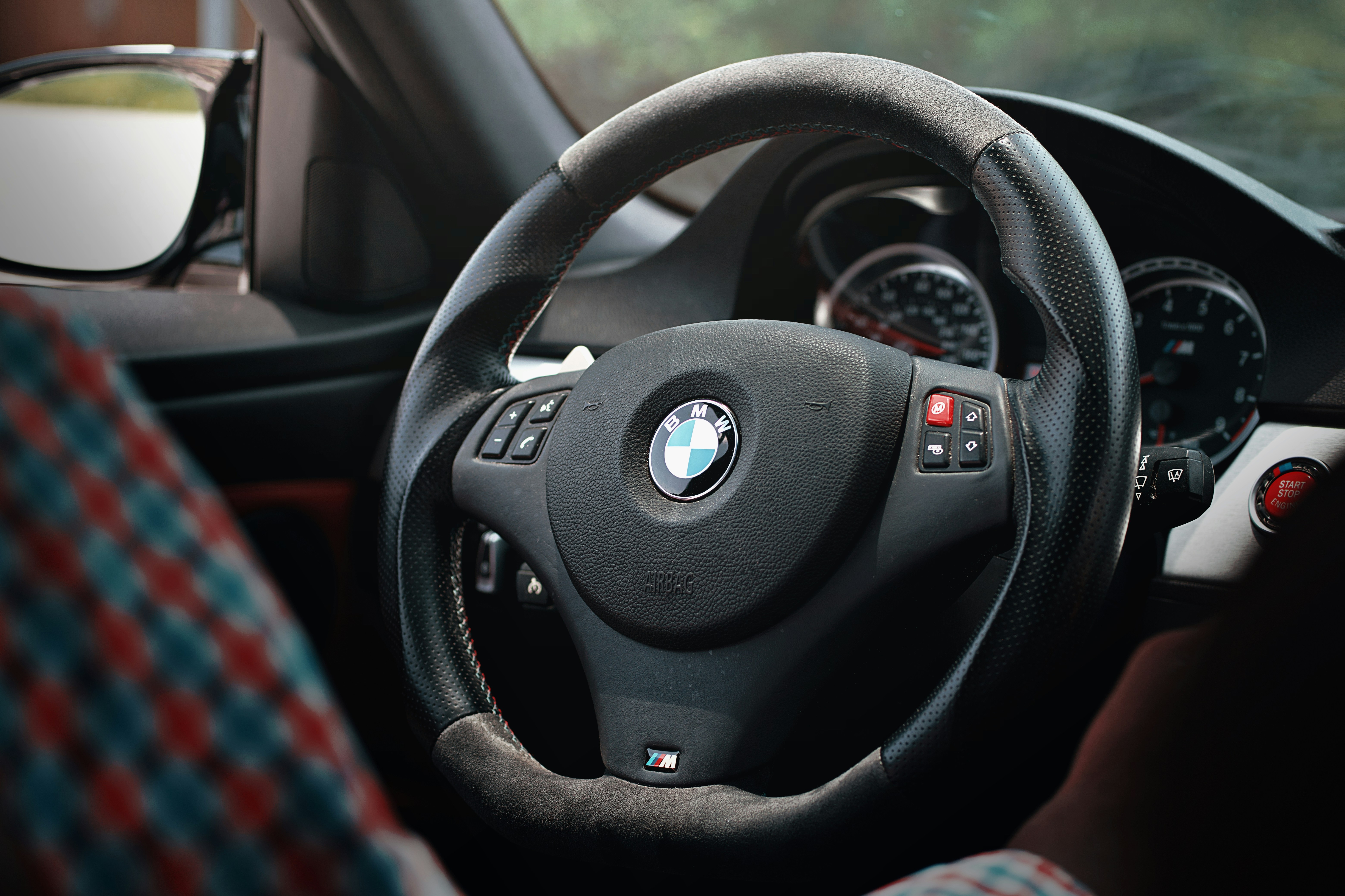 BMW black steering wheel