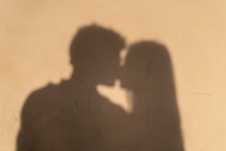 Shadows of a couple sharing a passionate kiss.