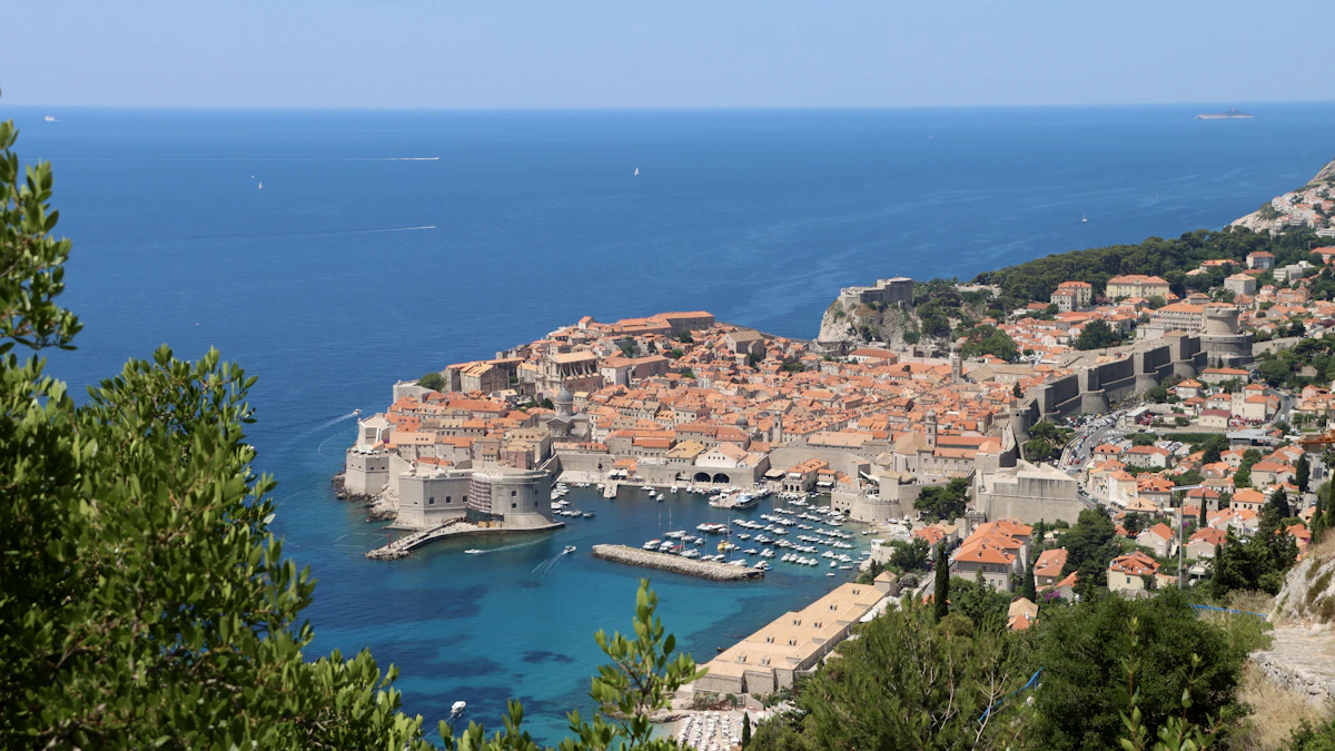 Dubrovnik's terracotta-roofed old city and harbour beside the deep blue Adriatic