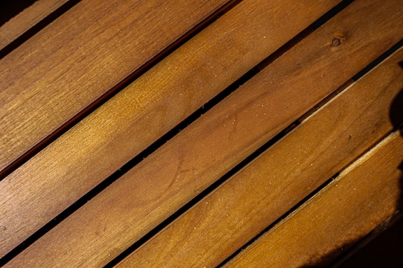 Diagonal wooden planks show their rich texture.