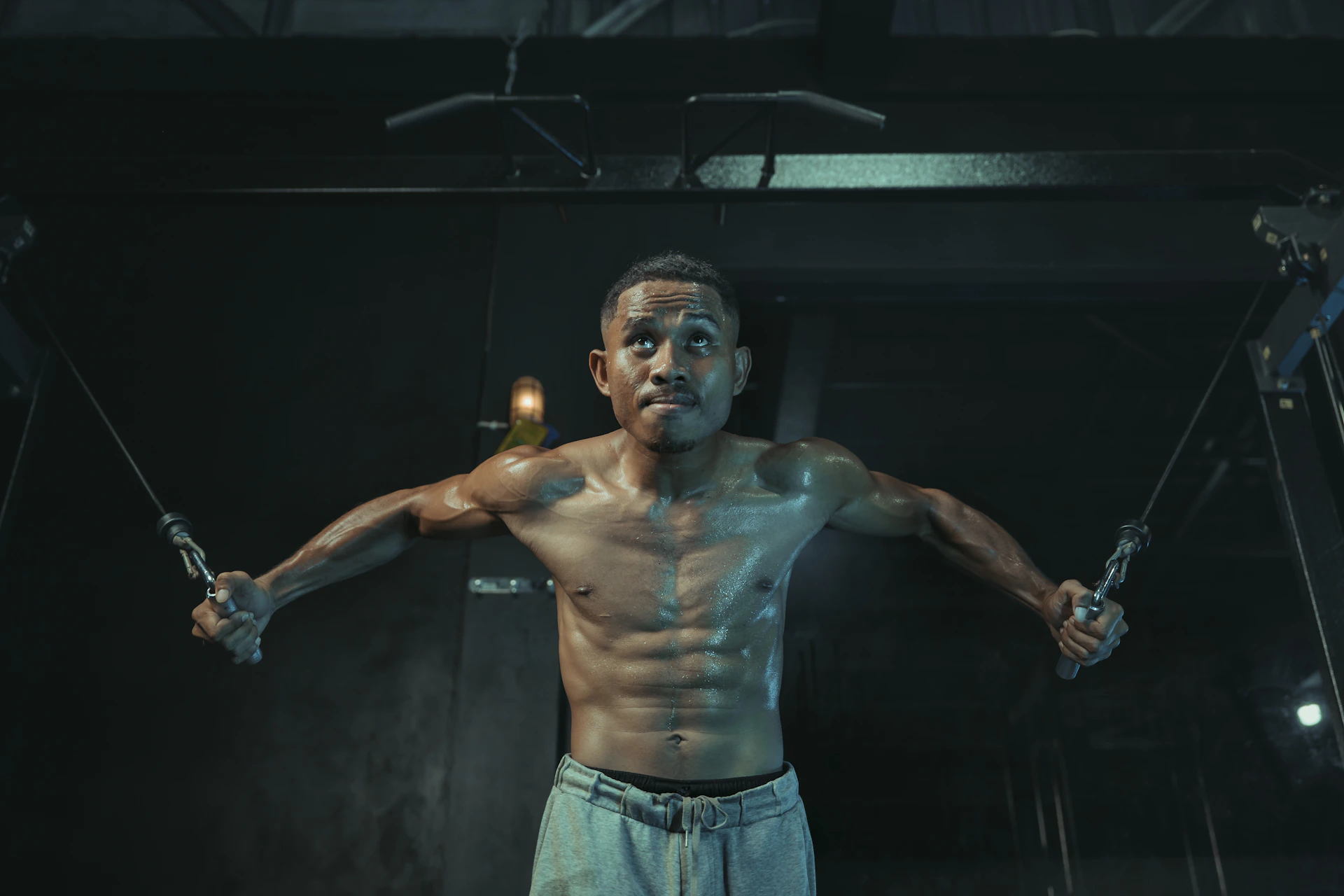 Man is working out in a gym.