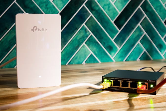 UniFi network gateway and switch with organized cabling