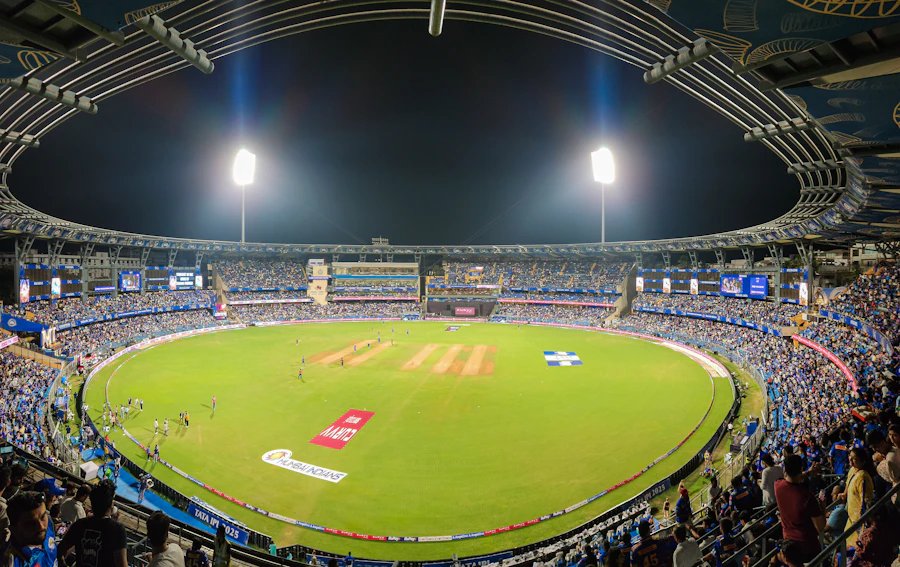 Night cricket match with spectators