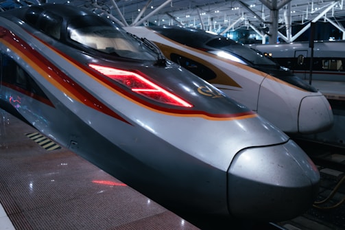 High-speed trains are ready at the station.