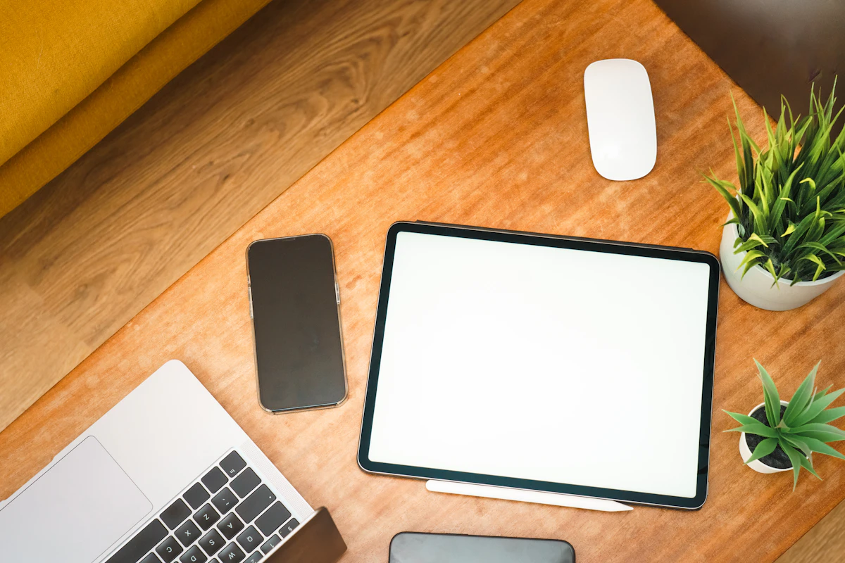 Laptop on a warm desk for a high capacity portable charger section