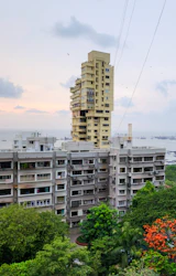 A building above a tree-filled neighbourhood