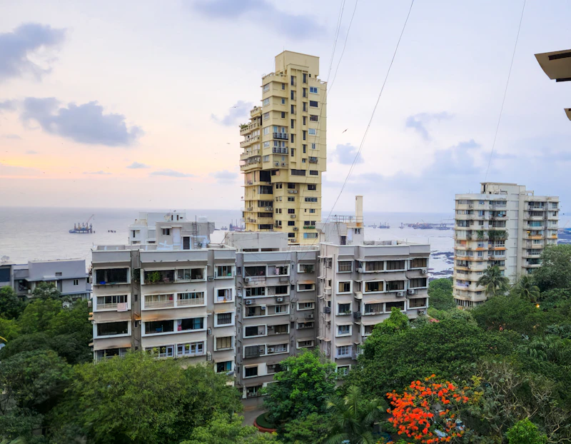 High-rise residential buildings along Bandra Bandstand, Mumbai