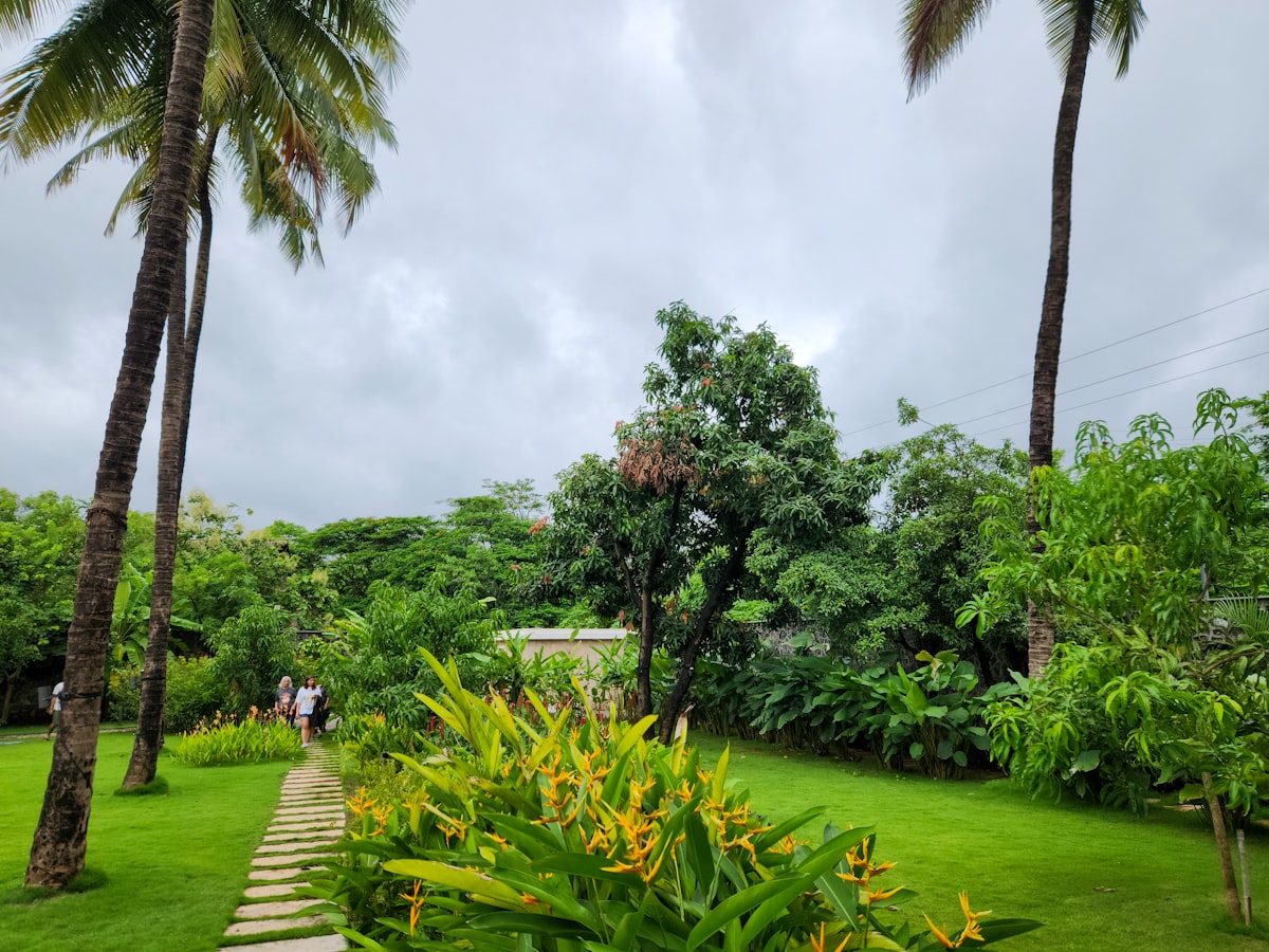 Landscaper installing stone pavers for backyard patio at residential property