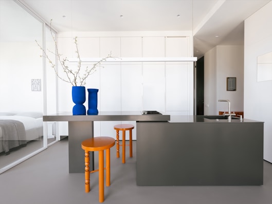 A modern kitchen features a minimalist design.