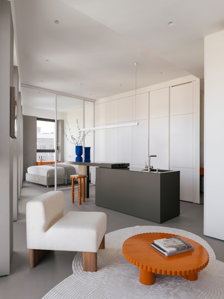 Modern, minimalist living space with open layout.