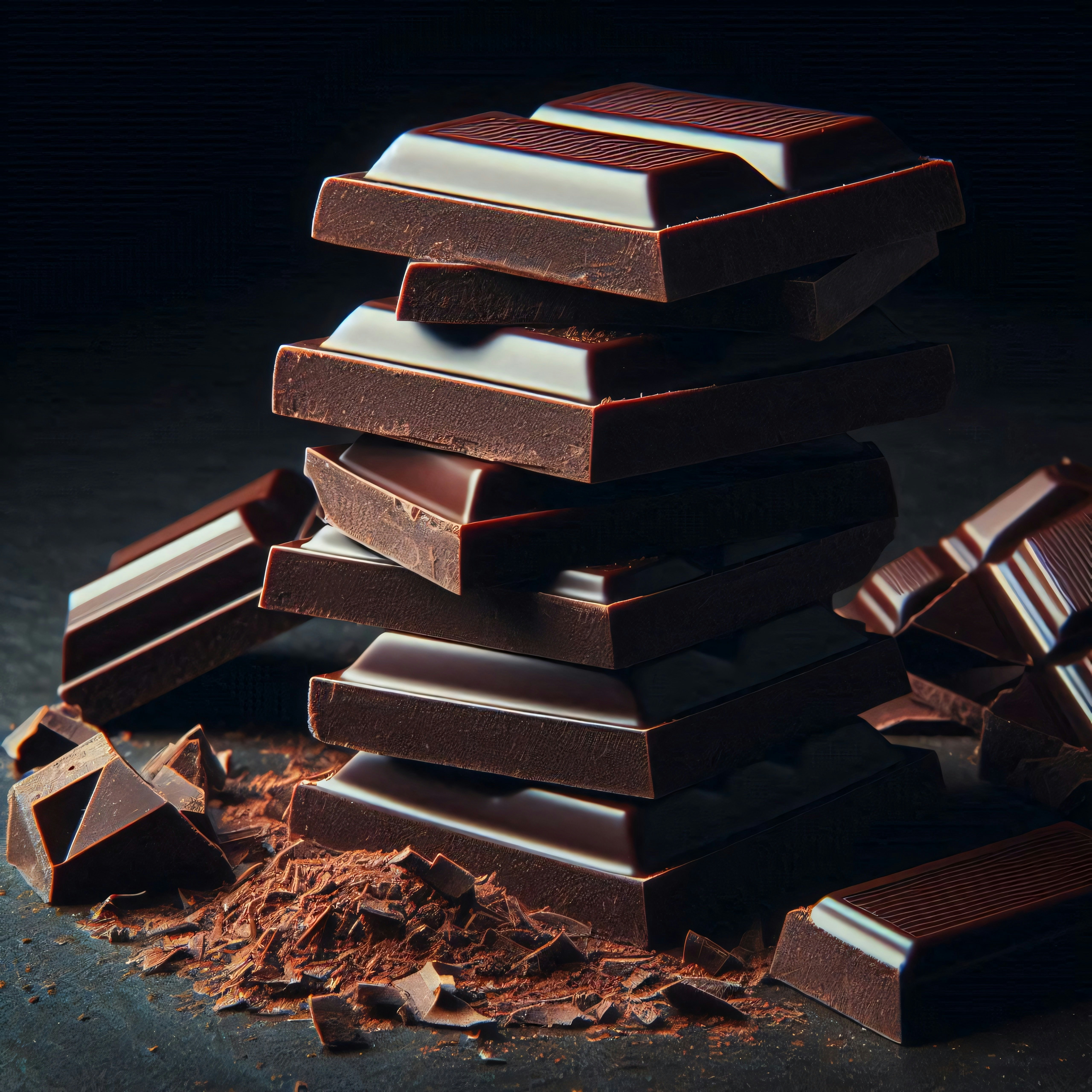 Stacked dark chocolate bars look delicious.