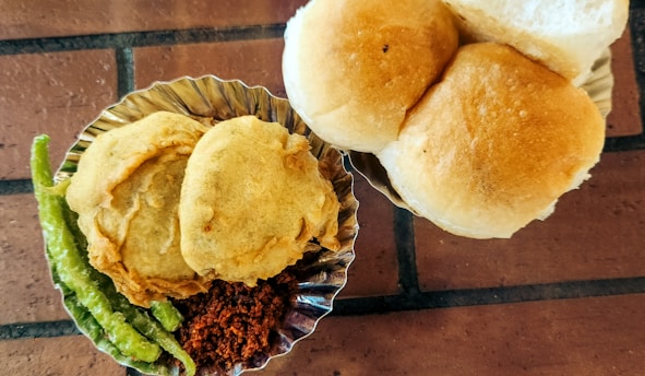Vada pav and buns, a delicious indian street food.