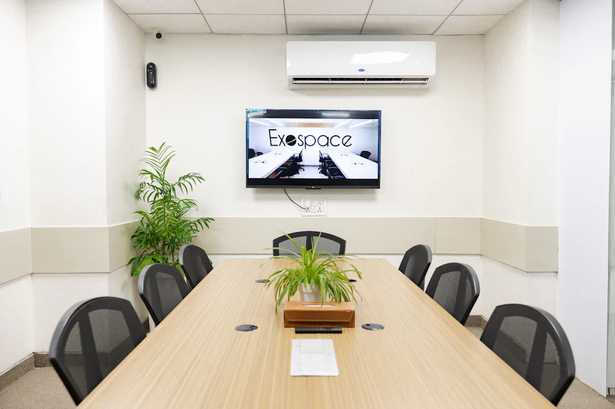 Modern conference room with presentation screen
