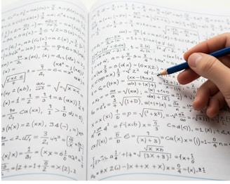 Solving complex math equations in a notebook.