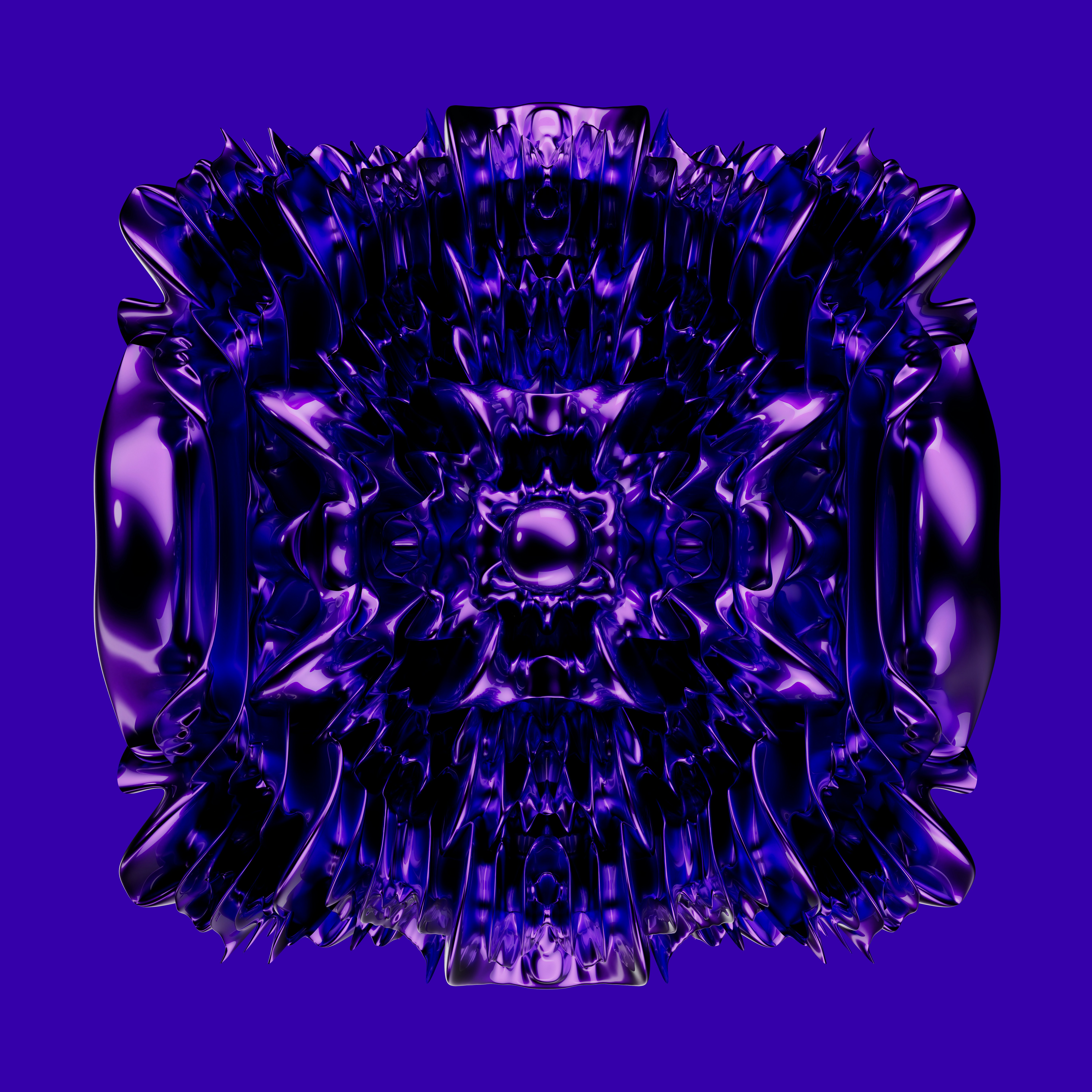 A shiny purple abstract object on a blue background.