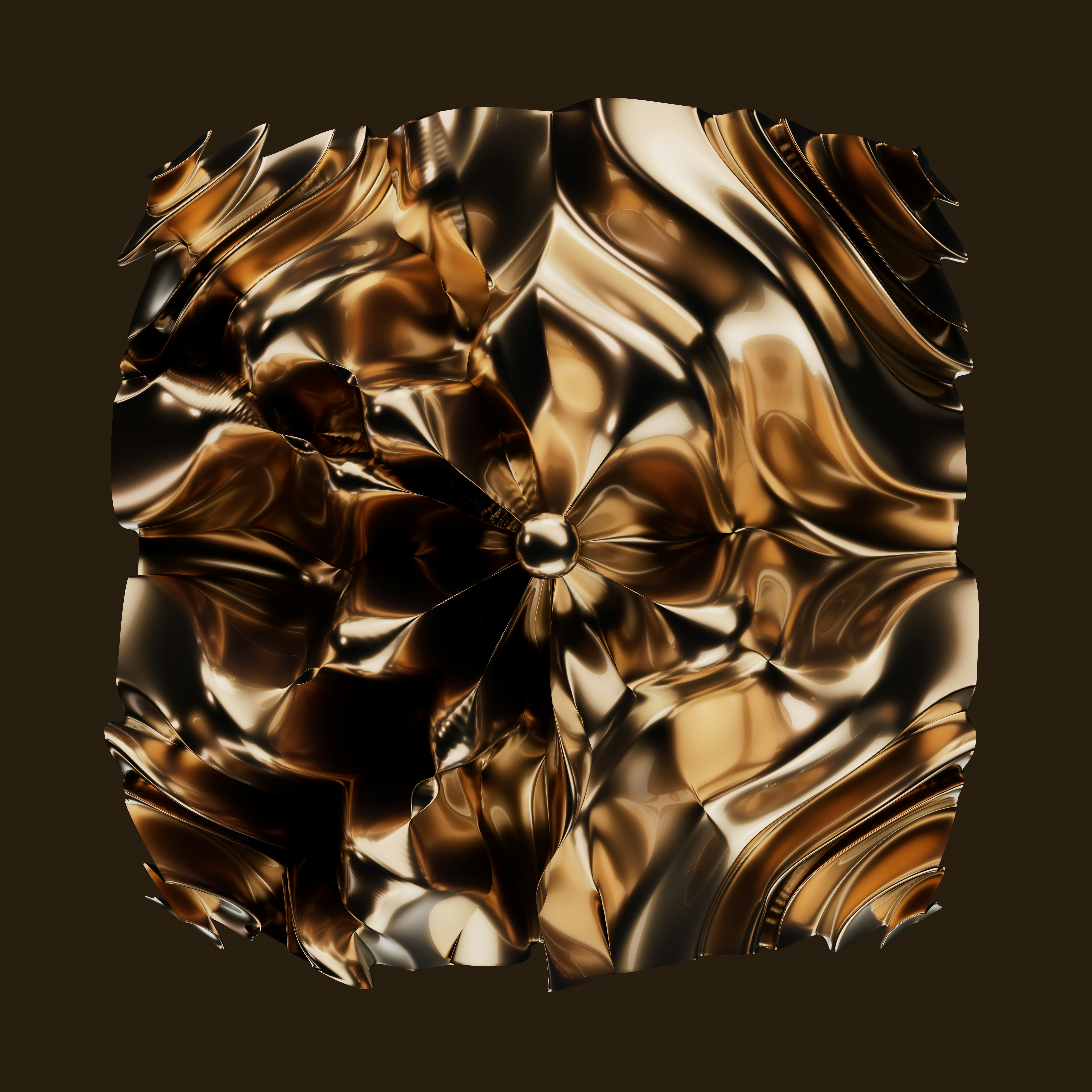 Abstract golden waves swirl on a brown background