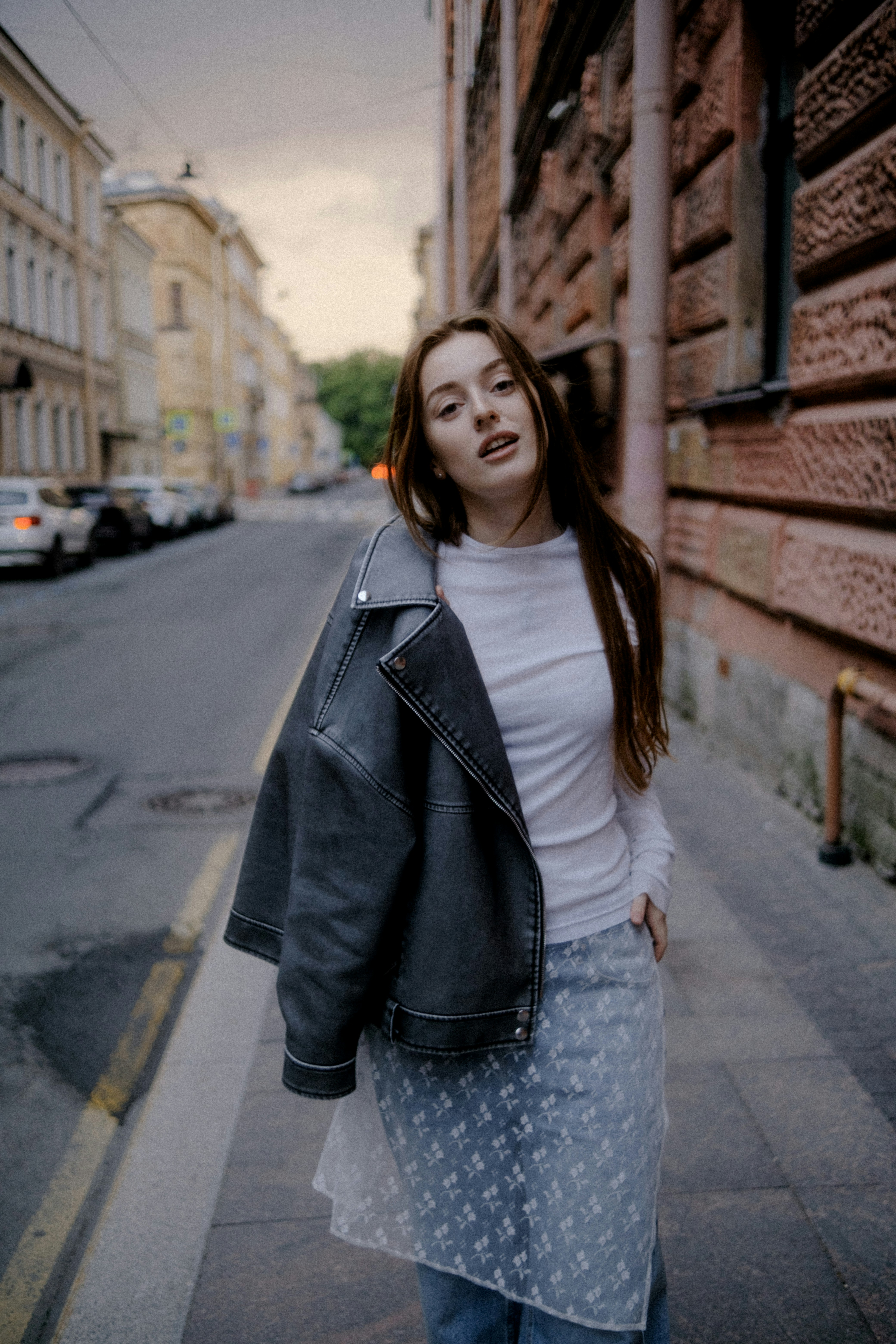 Young woman walking on a city street