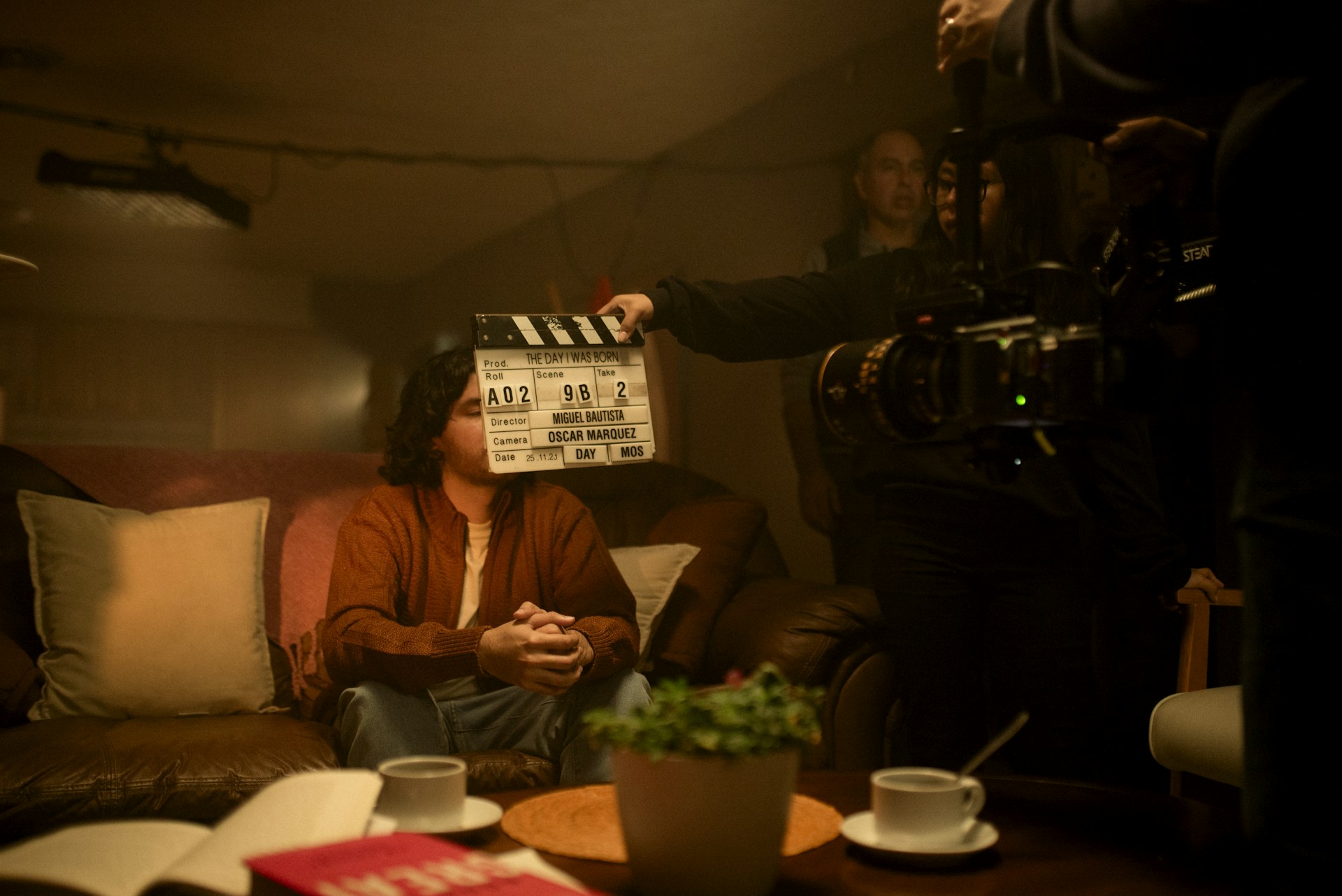A film crew is preparing to shoot a scene.