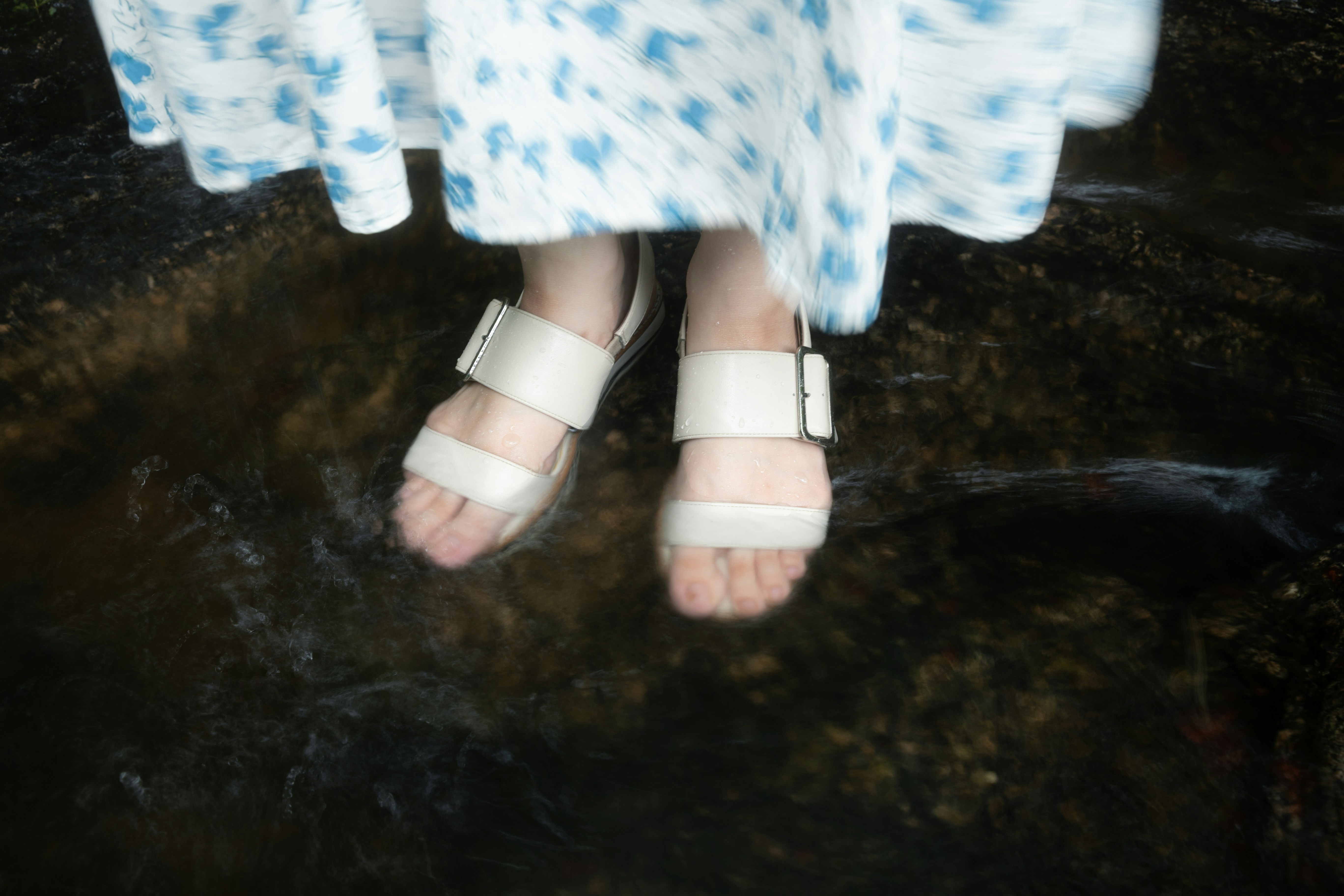 Waterproof winter boots with anti-slip soles on icy ground