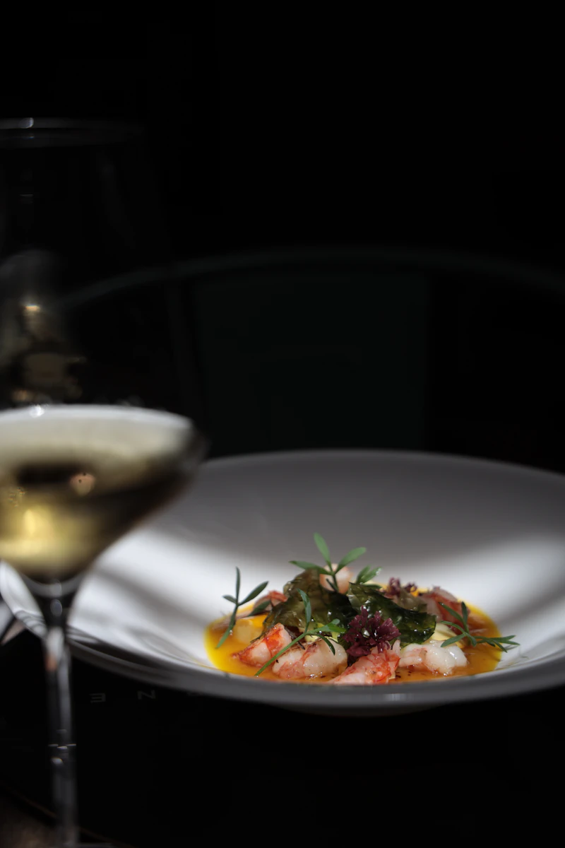 Fine dining dish paired with wine