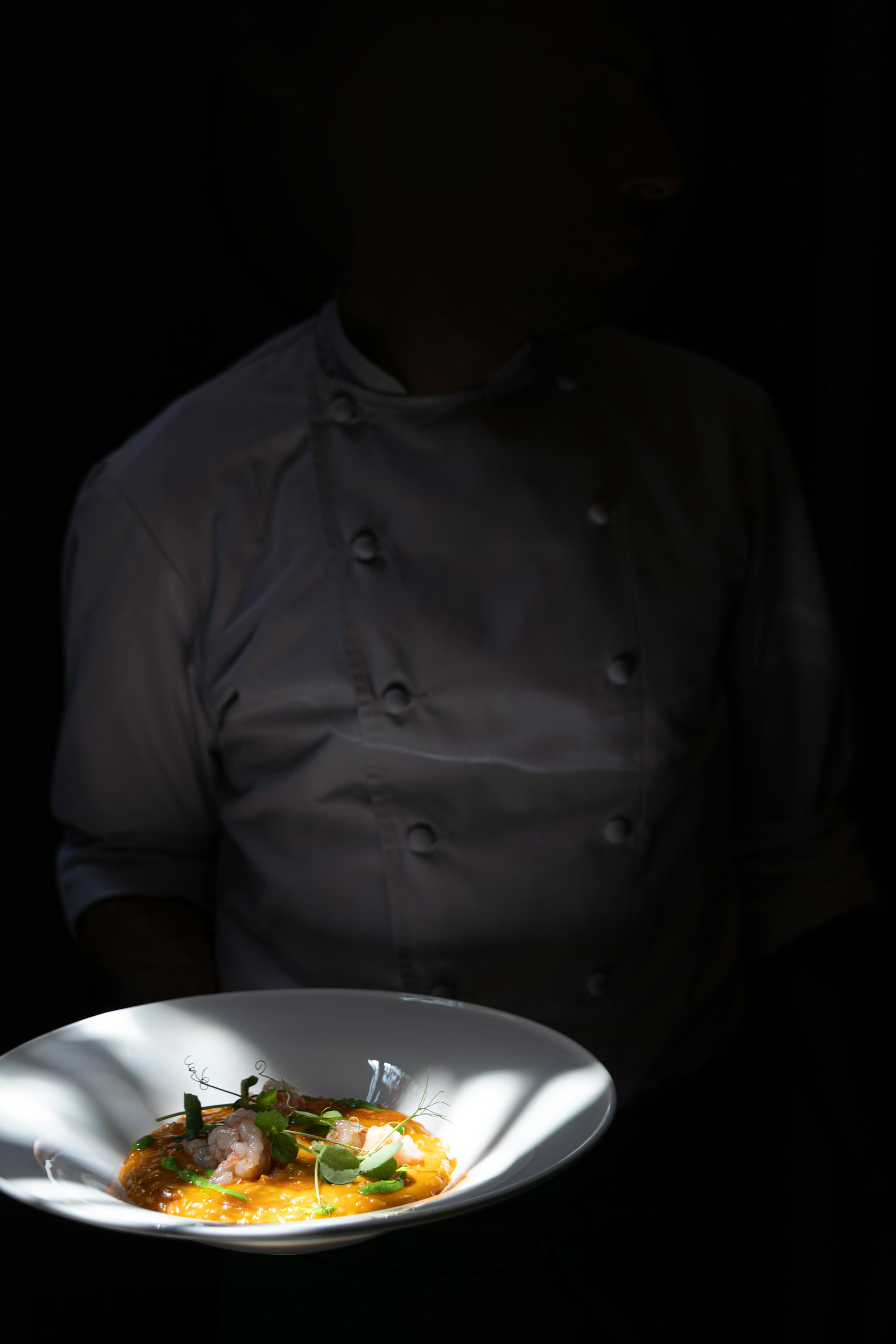 Chef presents a beautiful plate of food.