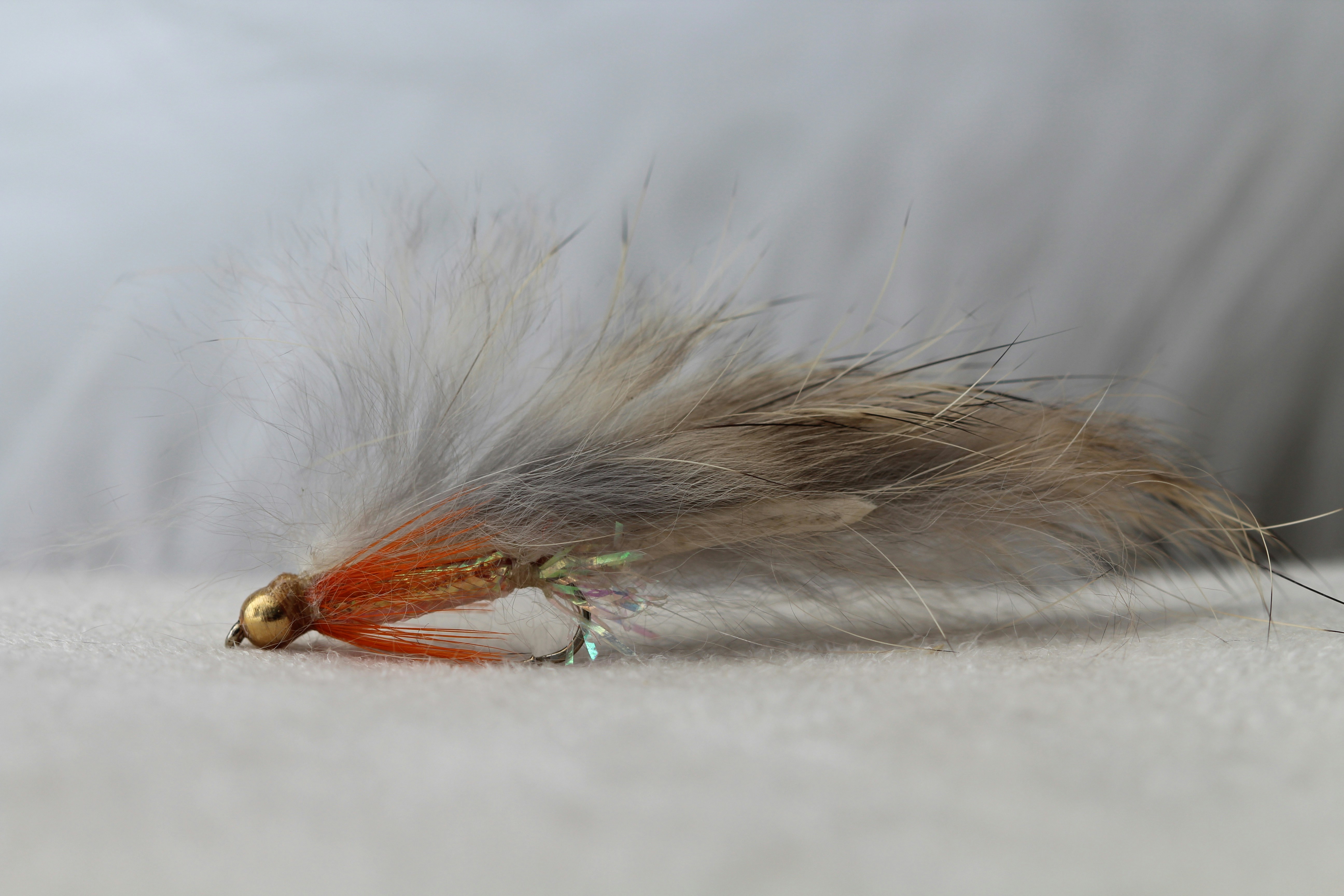 Fly fishing lure in close-up.