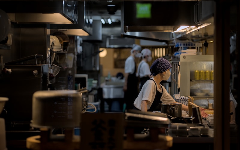restaurant kitchen, food service workers, Japanese restaurant, dining establishment