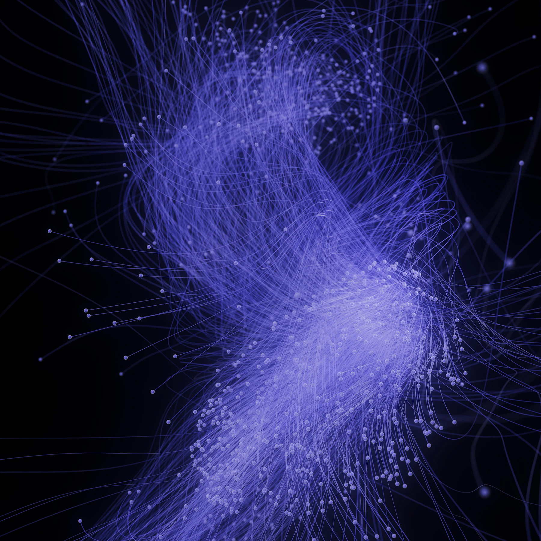 Abstract blue network of lines and nodes on a black background