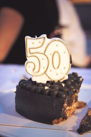 A cake celebrates a 50th birthday.