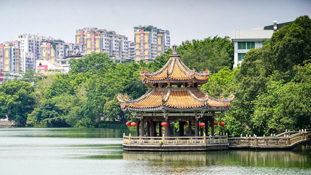 A Chinese pavilion on the lake in Chaozhou
