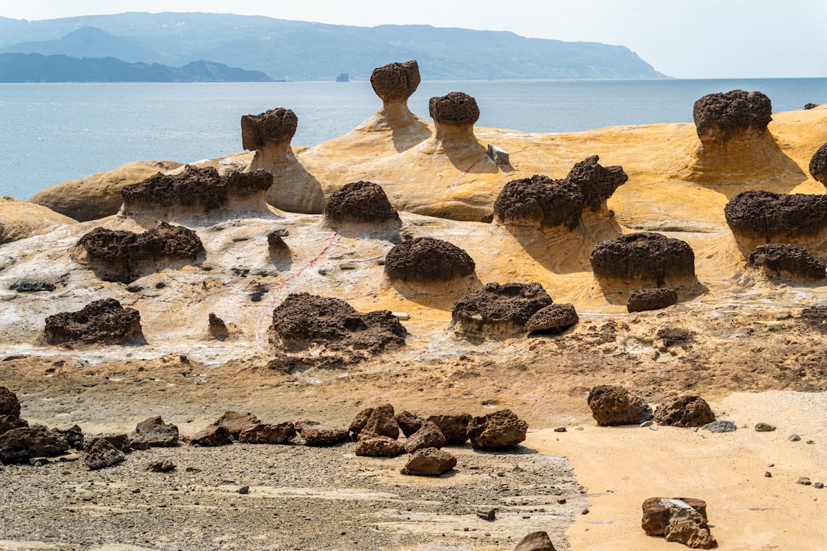 野柳海岸線上的奇岩怪石