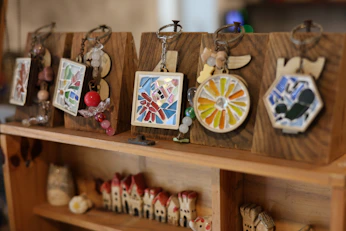 Keychains on display, ready for purchase