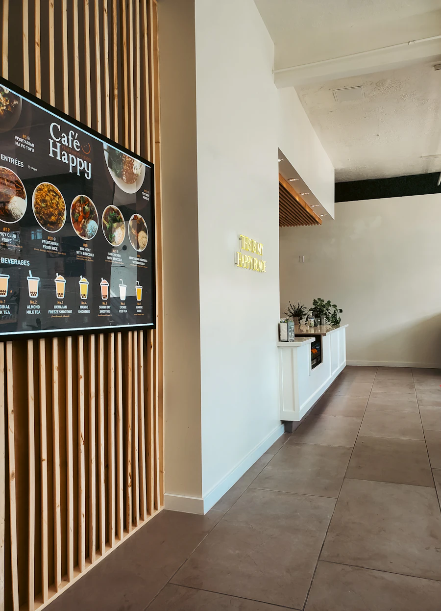 Bright cafe counter with a menu display