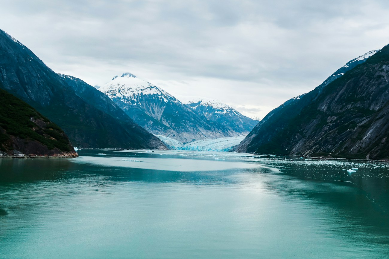 Dawes Glacier and icy water in Alaska