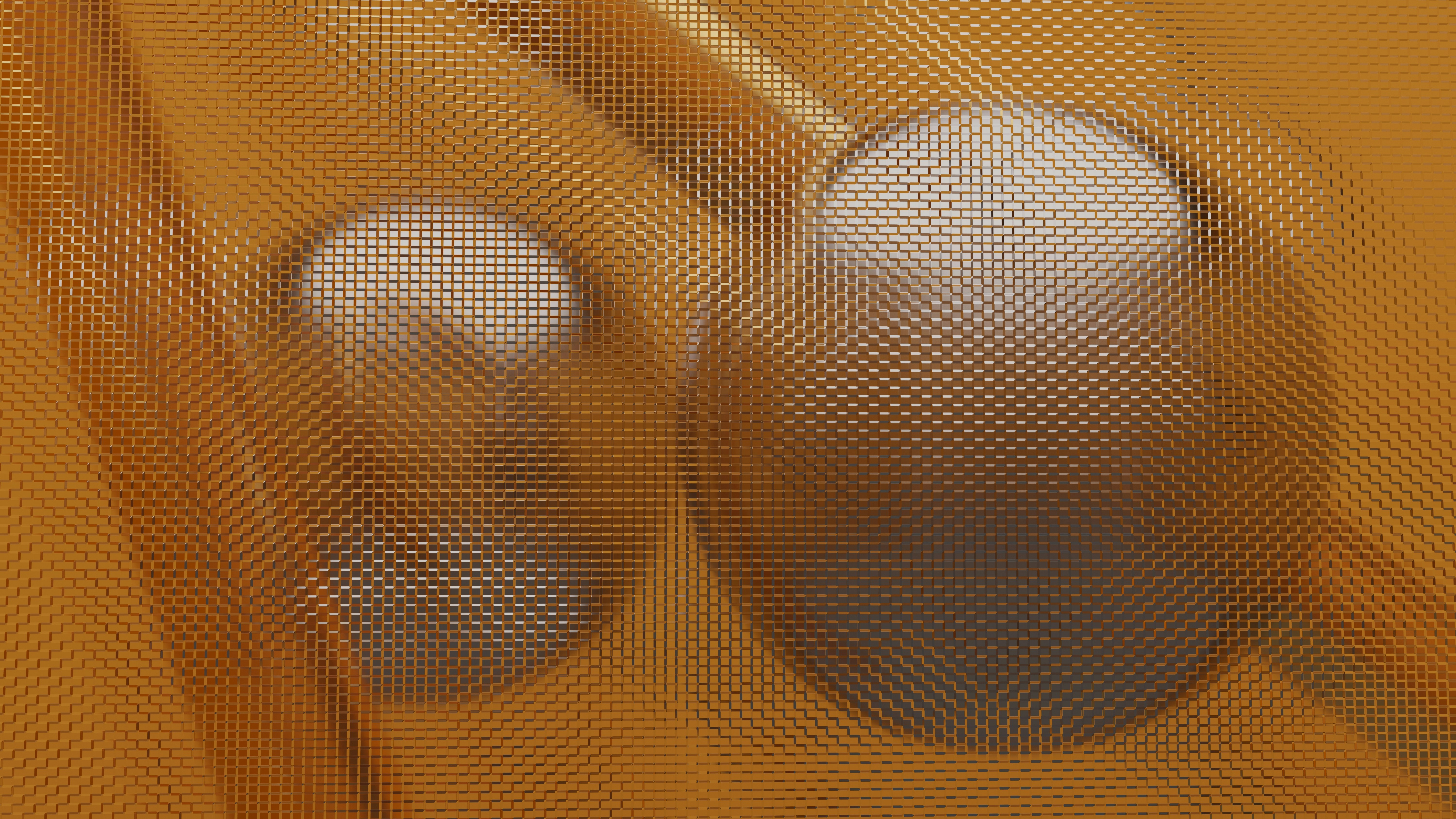 Two blurred spheres on an orange background.