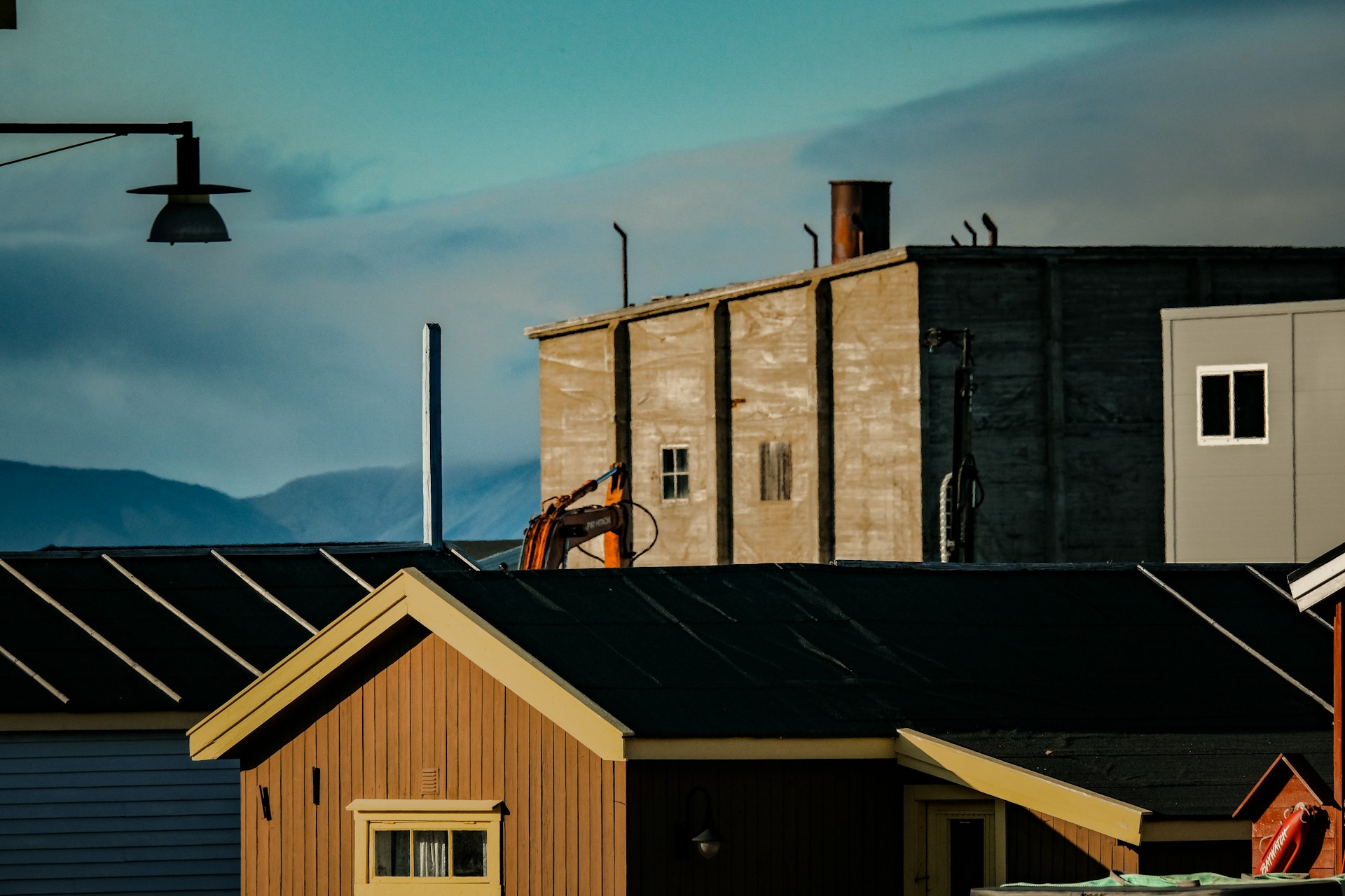 Buildings with different shapes and colors.