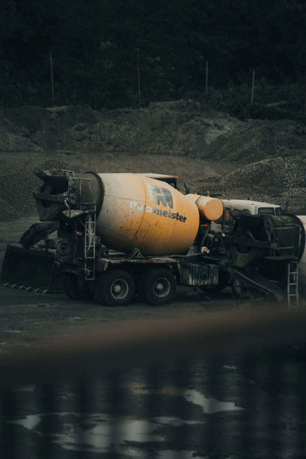Concrete mixer truck on construction site