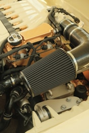 A detailed view of a car engine.