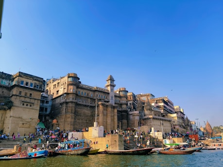 Historical buildings are seen on the waterfront.