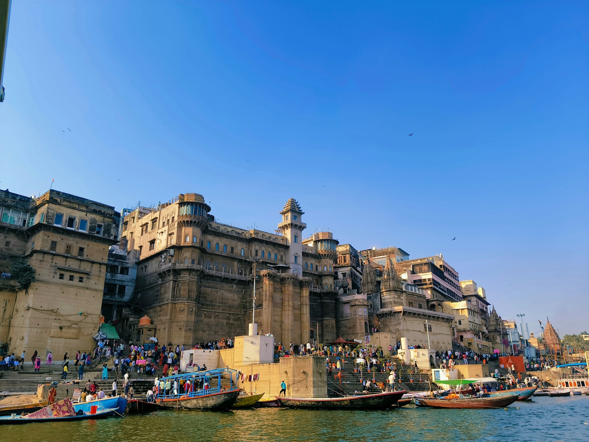 Historical buildings are seen on the waterfront.