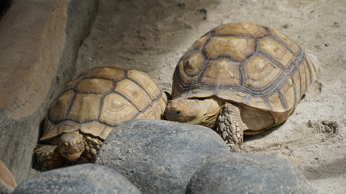 Dos tortugas descansando junto a unas rocas