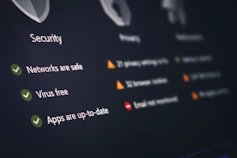A security and privacy dashboard with its status.